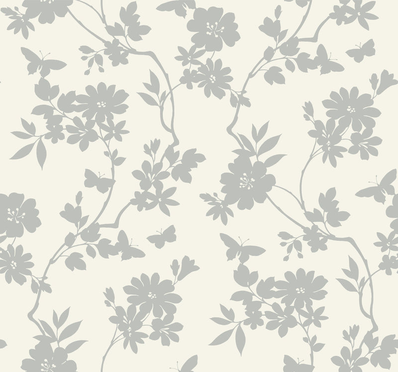 DT5023 Flutter Vine White & Silver After Eight Wallpaper by York Wallcoverings
