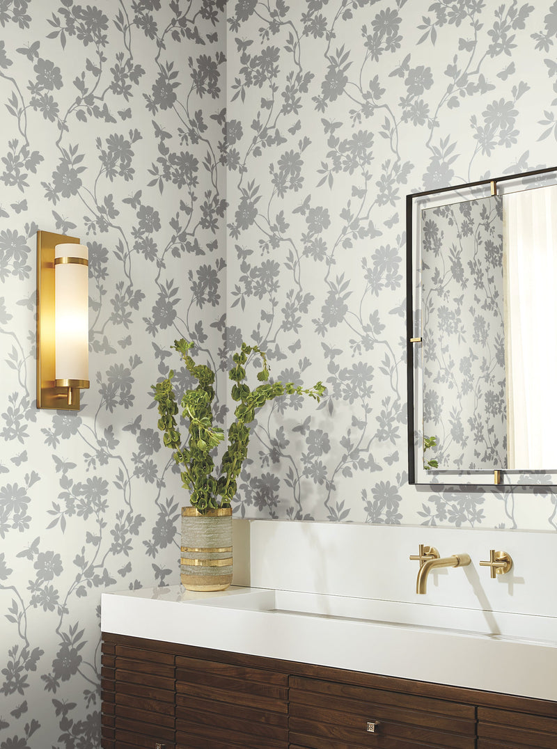 DT5023 Flutter Vine White & Silver After Eight Wallpaper by York Wallcoverings