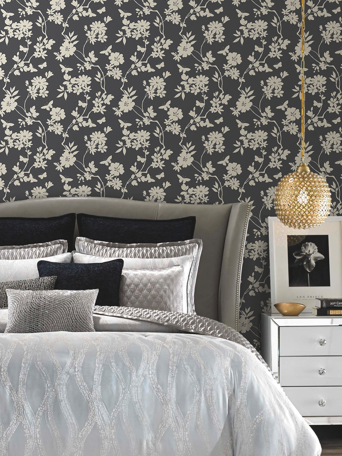 DT5025 Flutter Vine Grey After Eight Wallpaper by York Wallcoverings