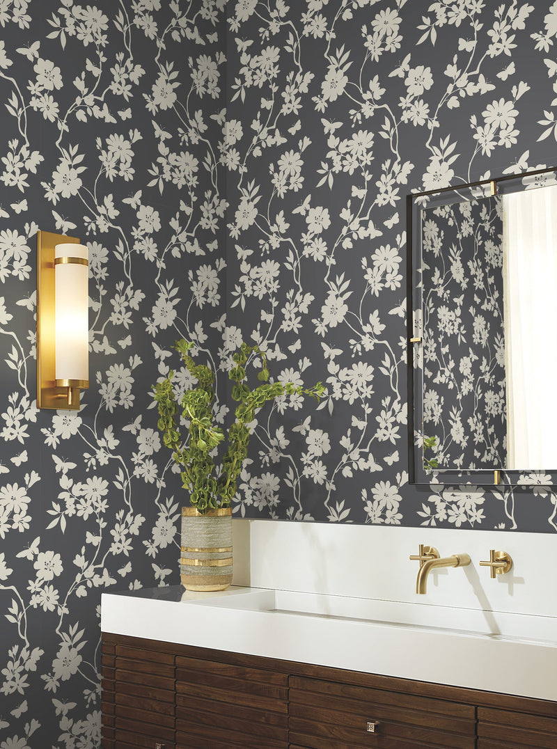 DT5025 Flutter Vine Grey After Eight Wallpaper by York Wallcoverings