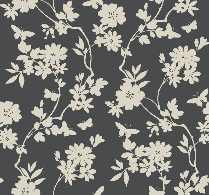 DT5025 Flutter Vine Grey After Eight Wallpaper by York Wallcoverings