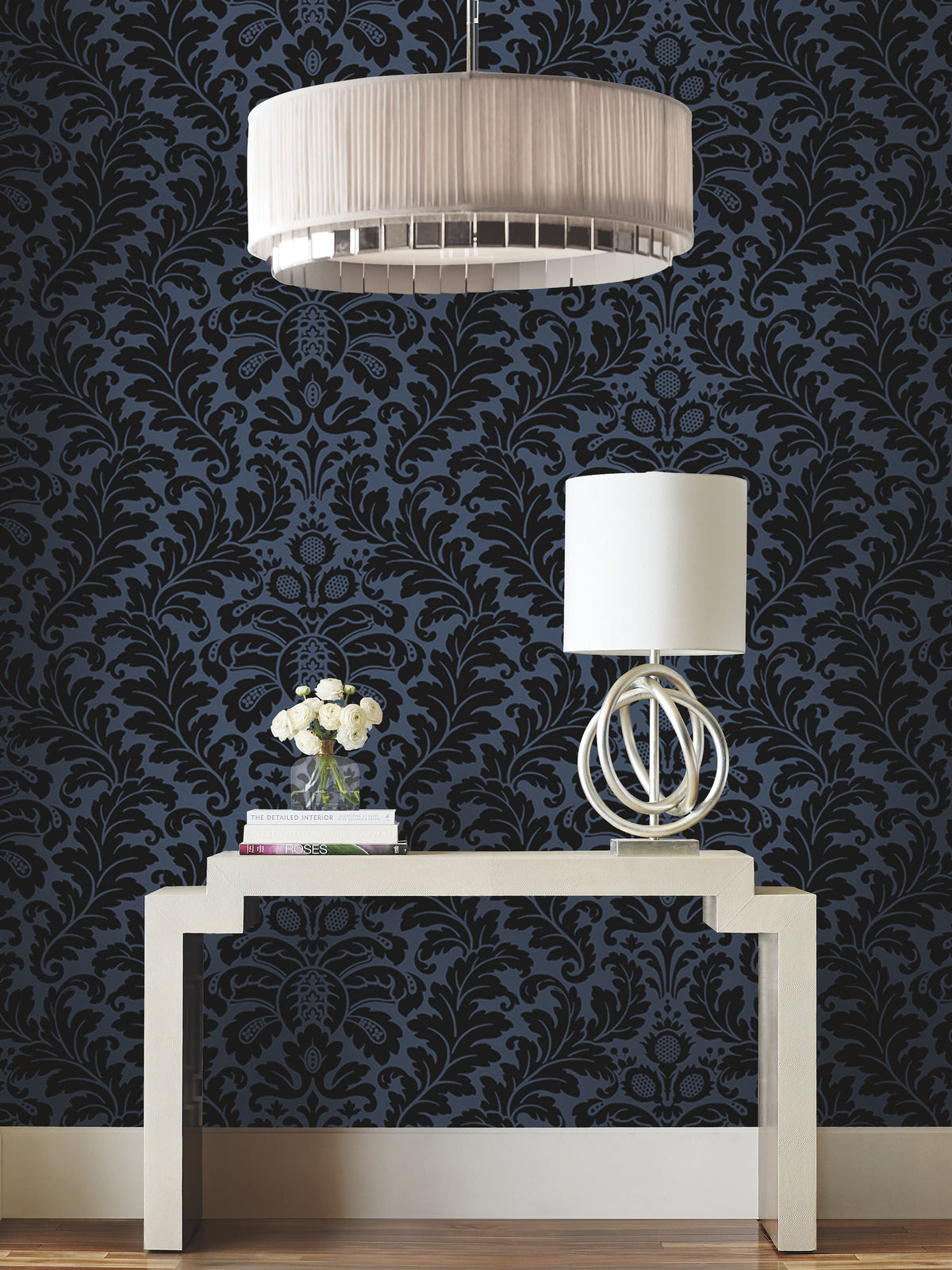 DT5042 Modern Romance Navy After Eight Wallpaper by York Wallcoverings