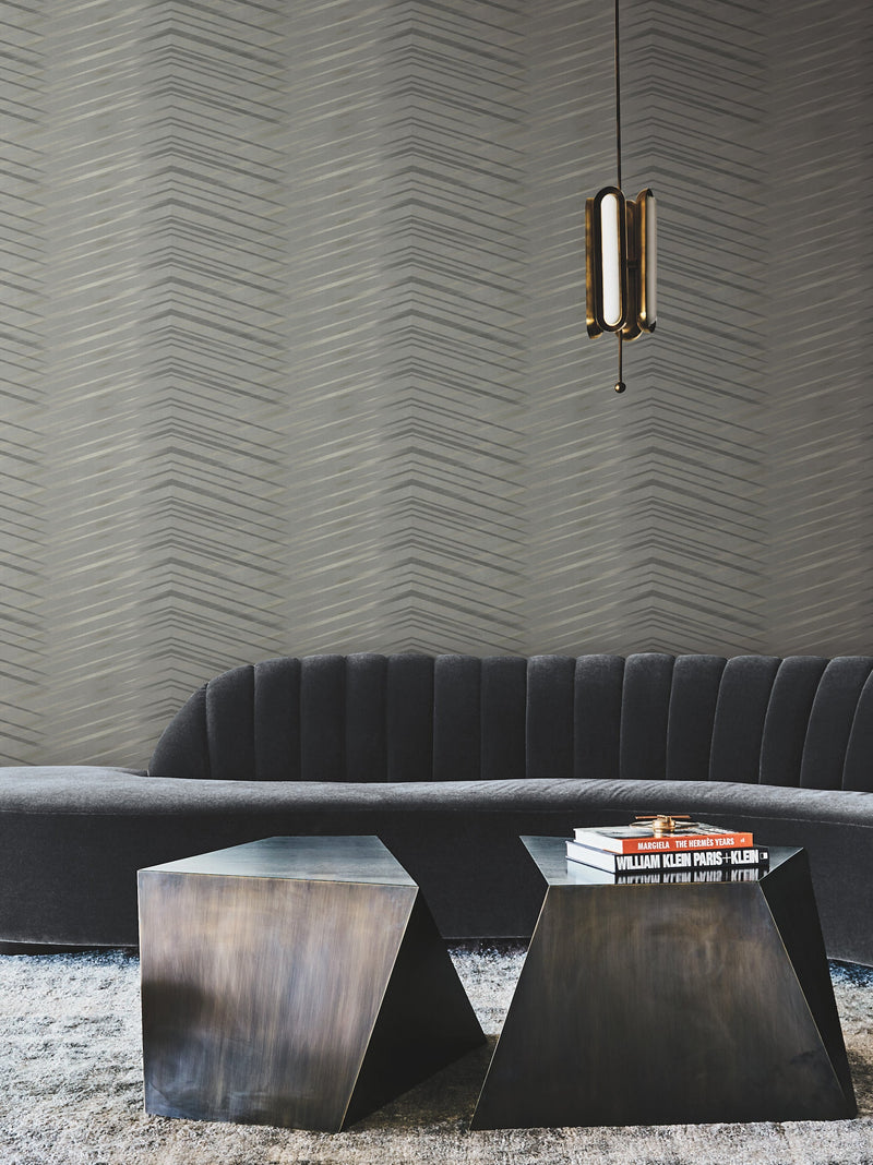 DT5052 Glistening Chevron Charcoal After Eight Wallpaper by York Wallcoverings
