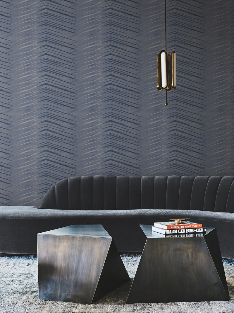 DT5053 Glistening Chevron Navy After Eight Wallpaper by York Wallcoverings