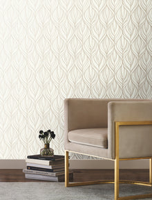 DT5081 Palma White & Gold After Eight Wallpaper by York Wallcoverings