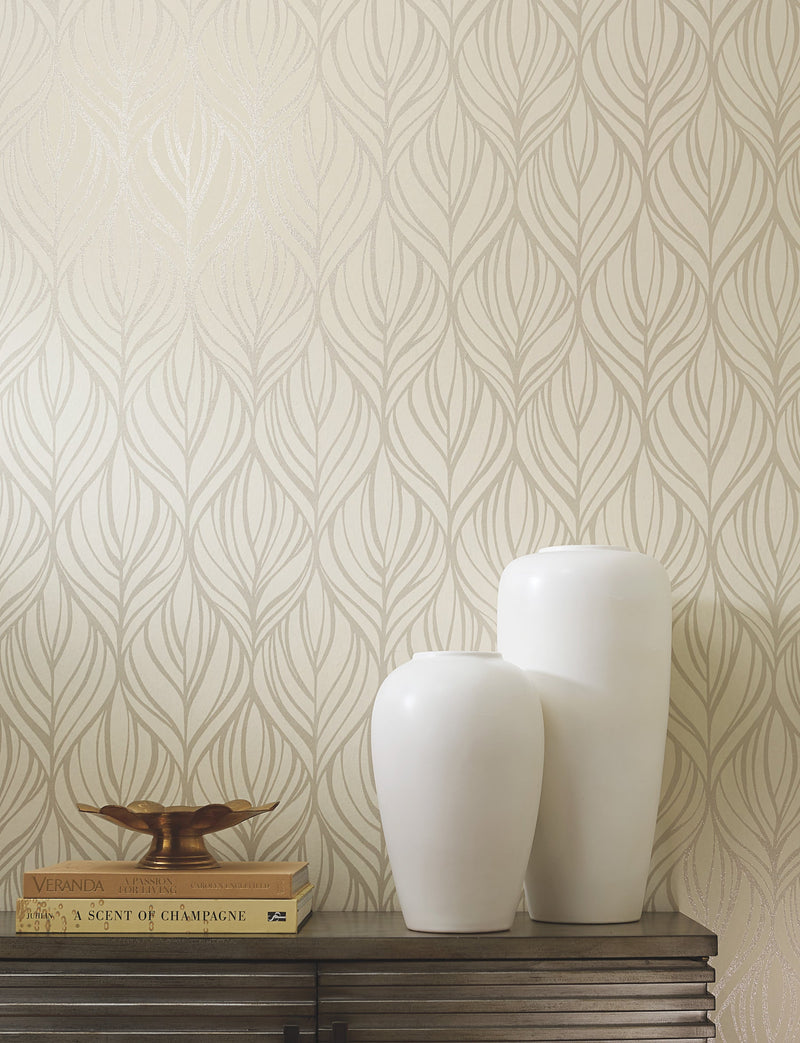 DT5082 Palma Taupe & Silver After Eight Wallpaper by York Wallcoverings