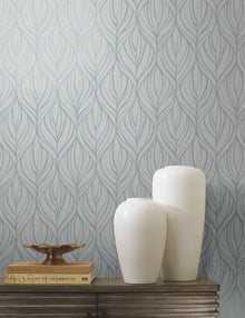 DT5083 Palma Blue & Silver After Eight Wallpaper by York Wallcoverings