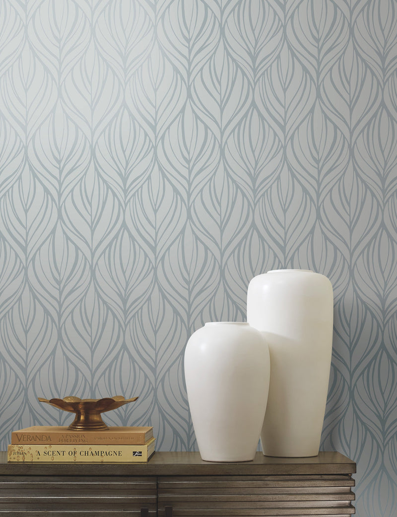 DT5083 Palma Blue & Silver After Eight Wallpaper by York Wallcoverings