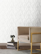 DT5084 Palma White & Silver After Eight Wallpaper by York Wallcoverings