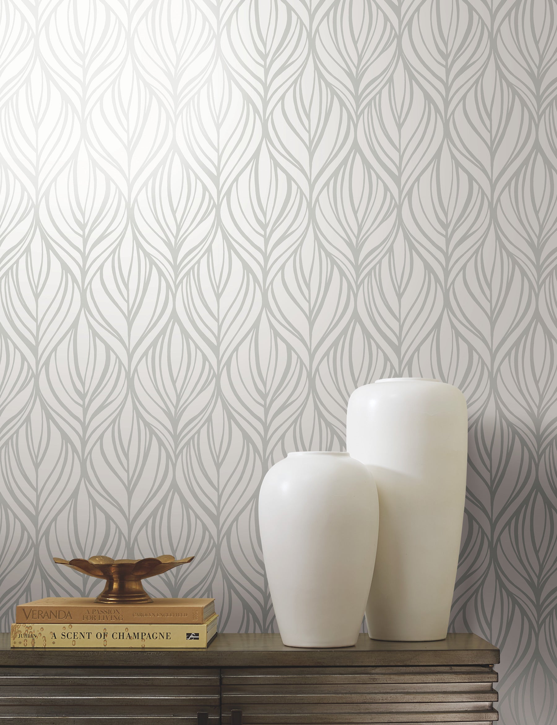 DT5084 Palma White & Silver After Eight Wallpaper by York Wallcoverings