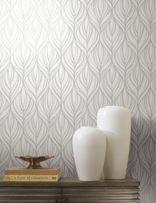 DT5084 Palma White & Silver After Eight Wallpaper by York Wallcoverings