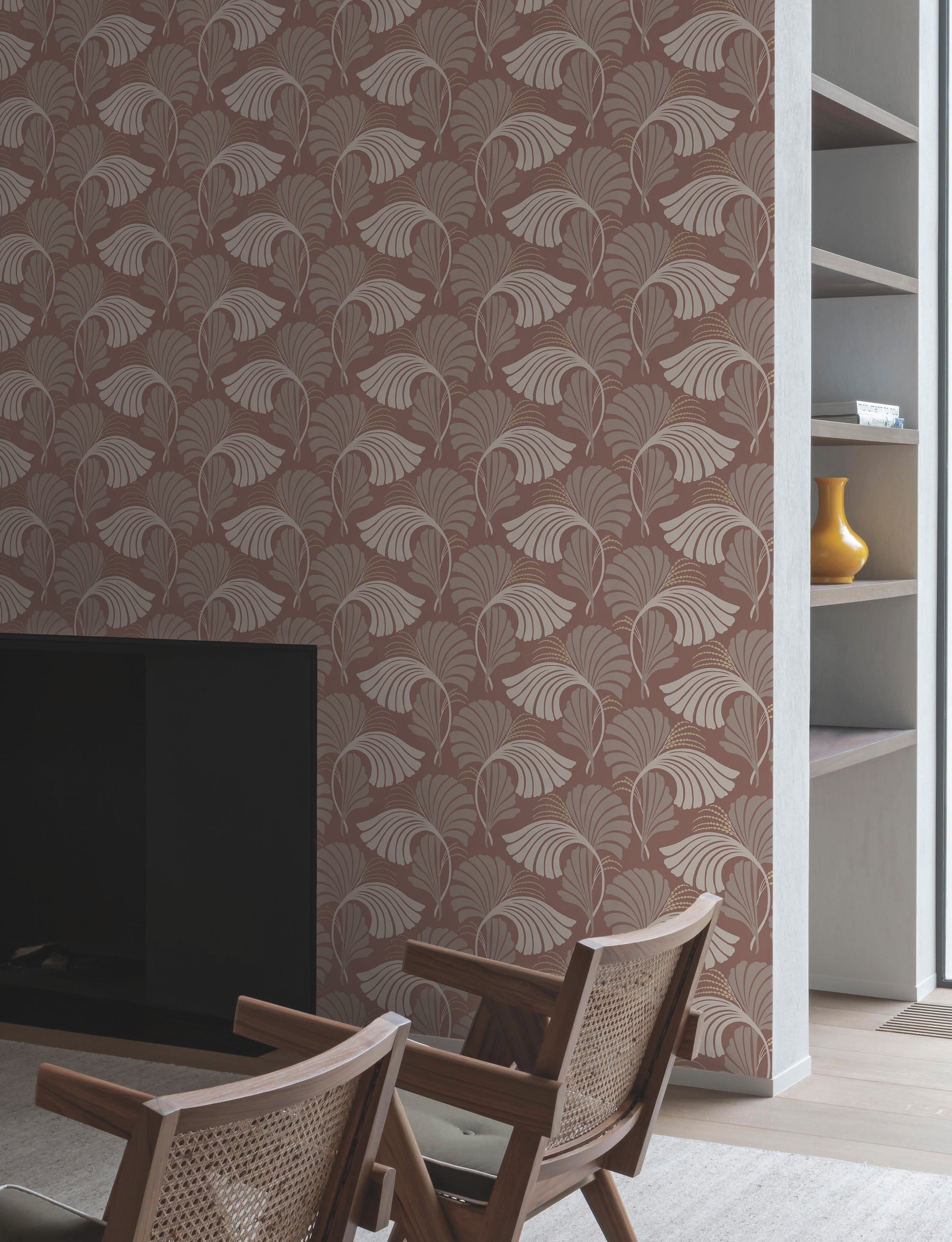 DT5131 Dancing Leaves Tan After Eight Wallpaper by York Wallcoverings