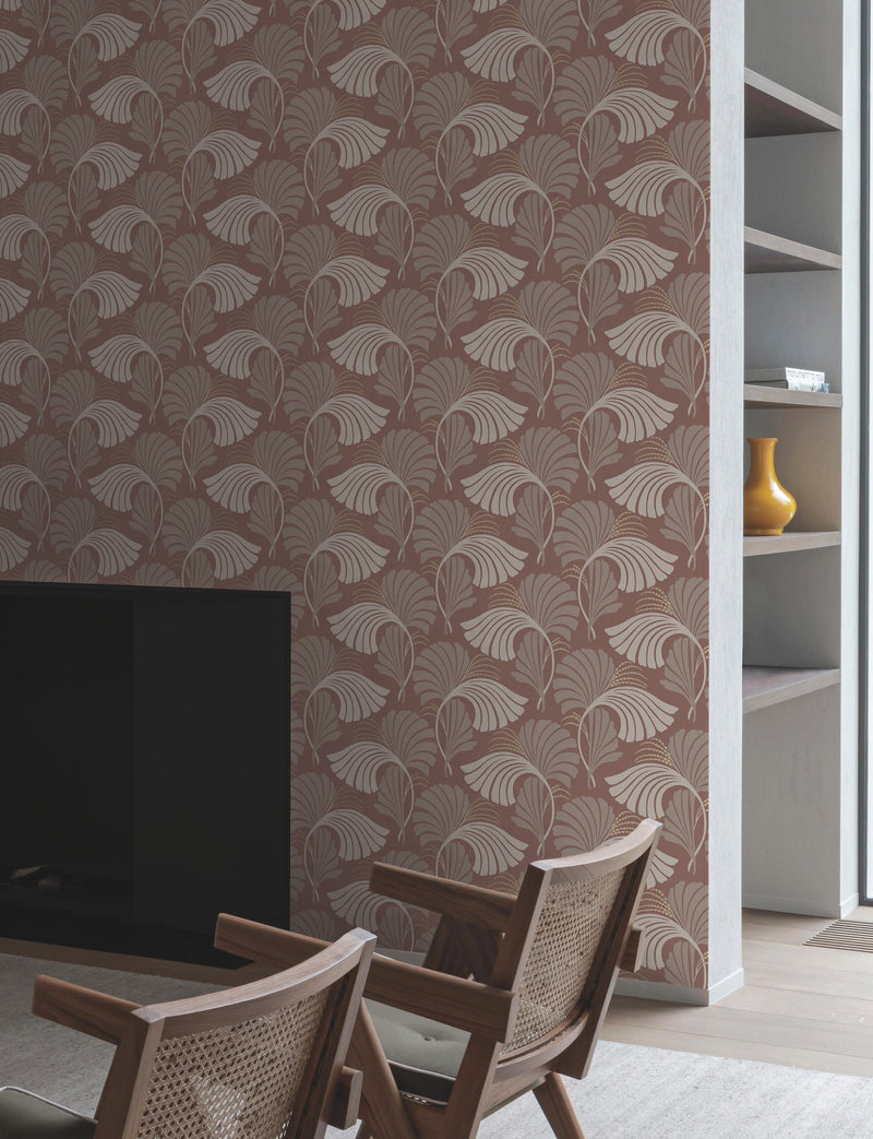 DT5131 Dancing Leaves Tan After Eight Wallpaper by York Wallcoverings