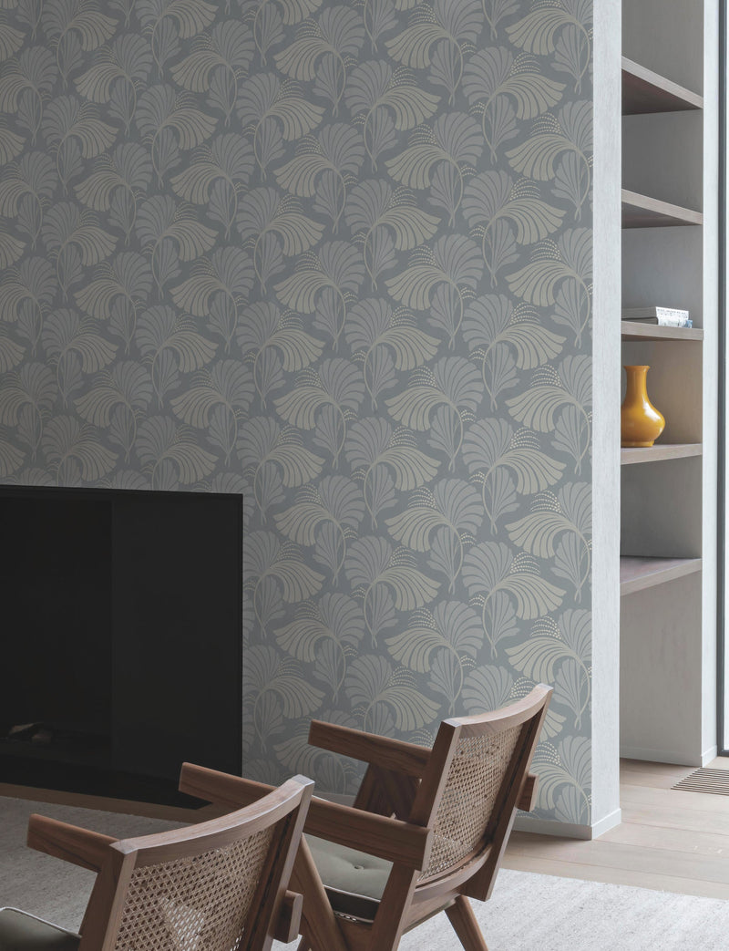 DT5132 Dancing Leaves Light Blue After Eight Wallpaper by York Wallcoverings