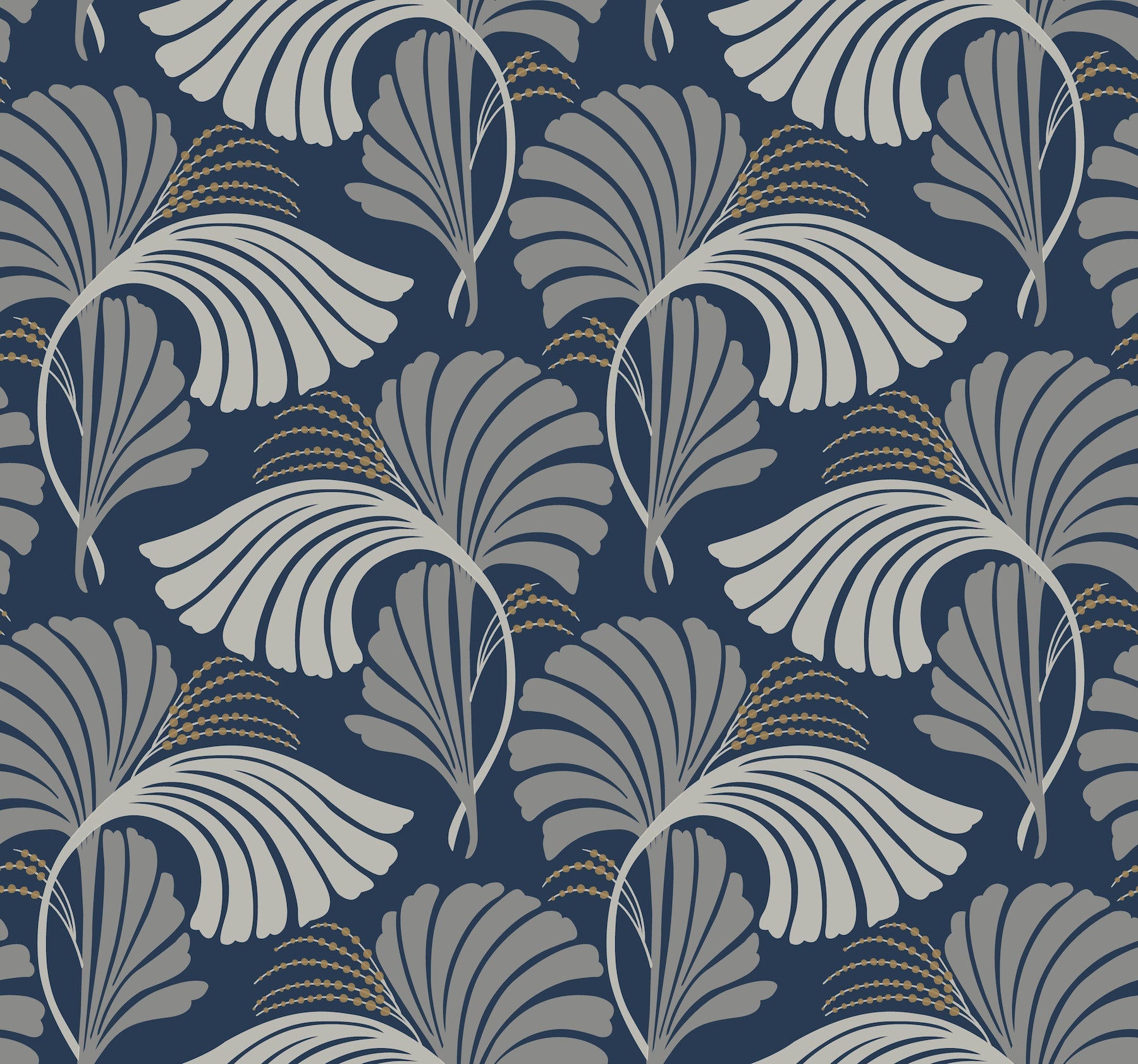 DT5133 Dancing Leaves Navy After Eight Wallpaper by York Wallcoverings