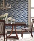 DT5133 Dancing Leaves Navy After Eight Wallpaper by York Wallcoverings