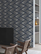 DT5133 Dancing Leaves Navy After Eight Wallpaper by York Wallcoverings