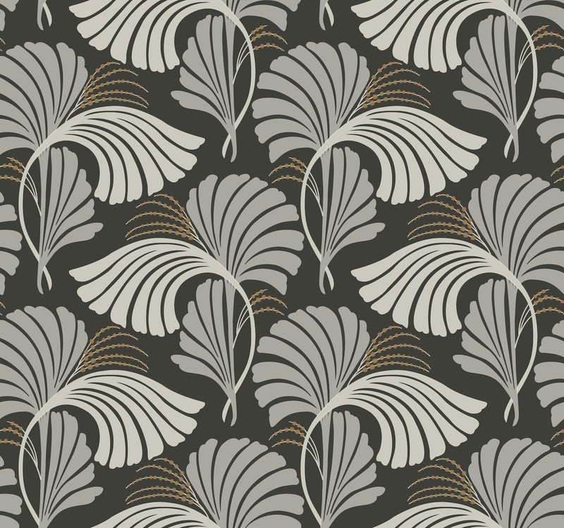 DT5134 Dancing Leaves Black After Eight Wallpaper by York Wallcoverings
