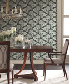 DT5134 Dancing Leaves Black After Eight Wallpaper by York Wallcoverings