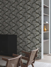 DT5134 Dancing Leaves Black After Eight Wallpaper by York Wallcoverings