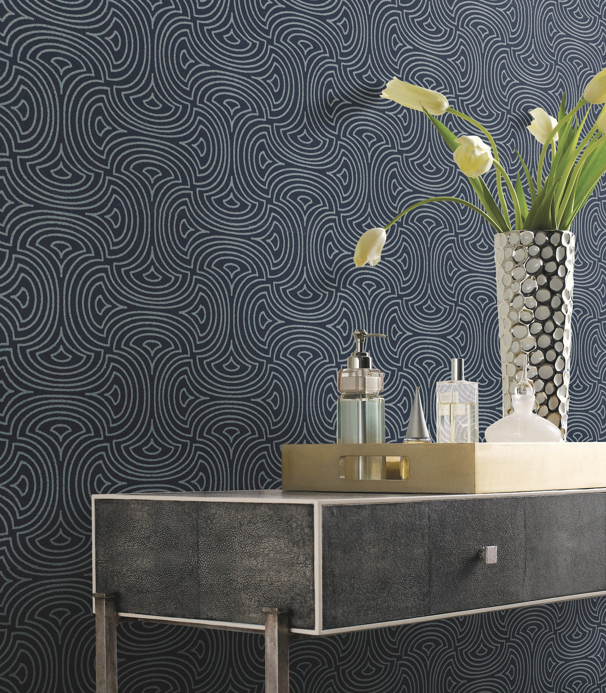 DT5143 Hourglass Navy After Eight Wallpaper by York Wallcoverings