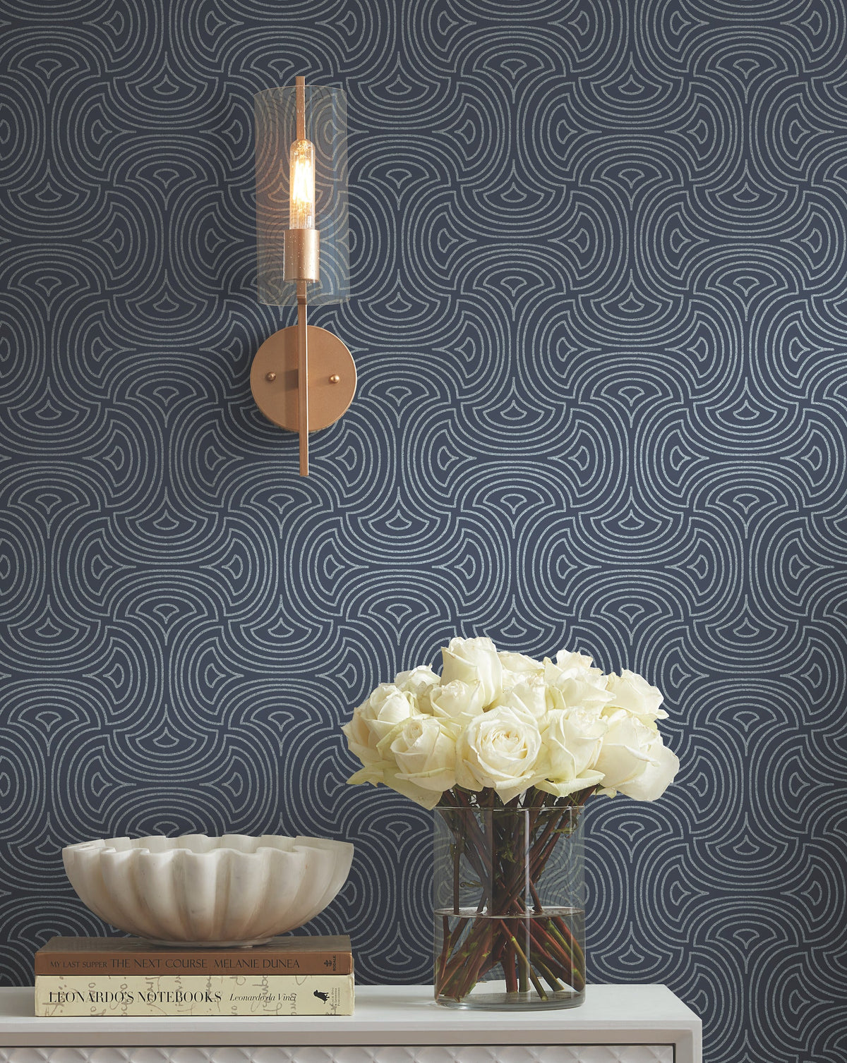 DT5143 Hourglass Navy After Eight Wallpaper by York Wallcoverings