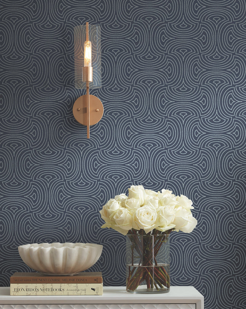 DT5143 Hourglass Navy After Eight Wallpaper by York Wallcoverings