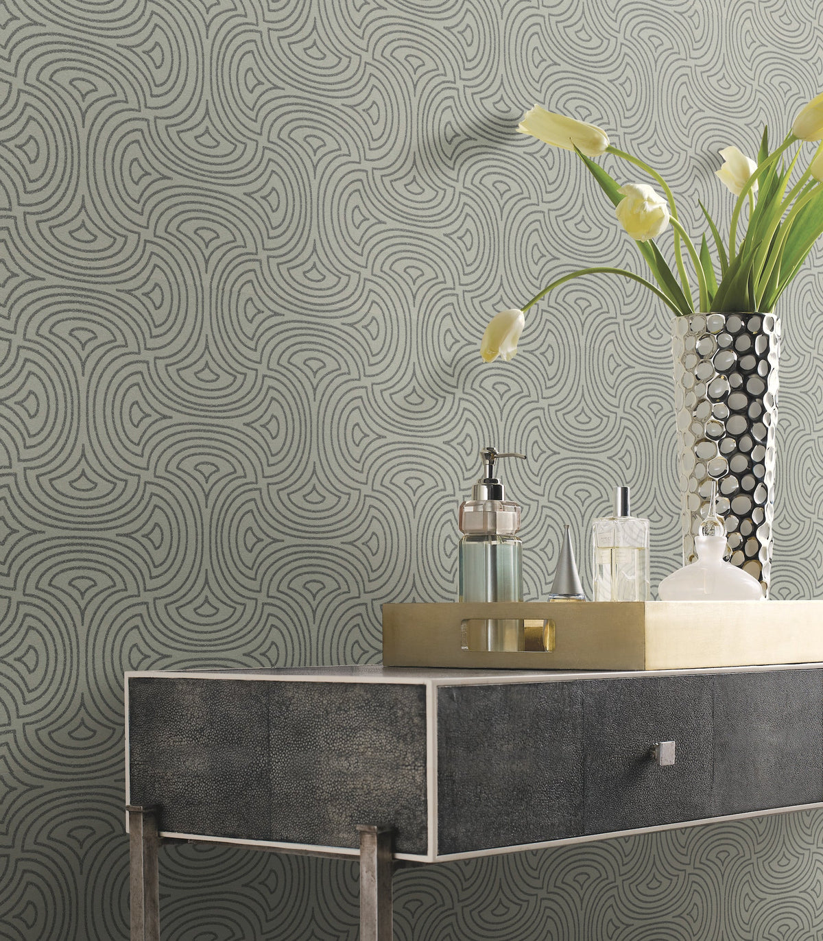 DT5144 Hourglass Silver After Eight Wallpaper by York Wallcoverings