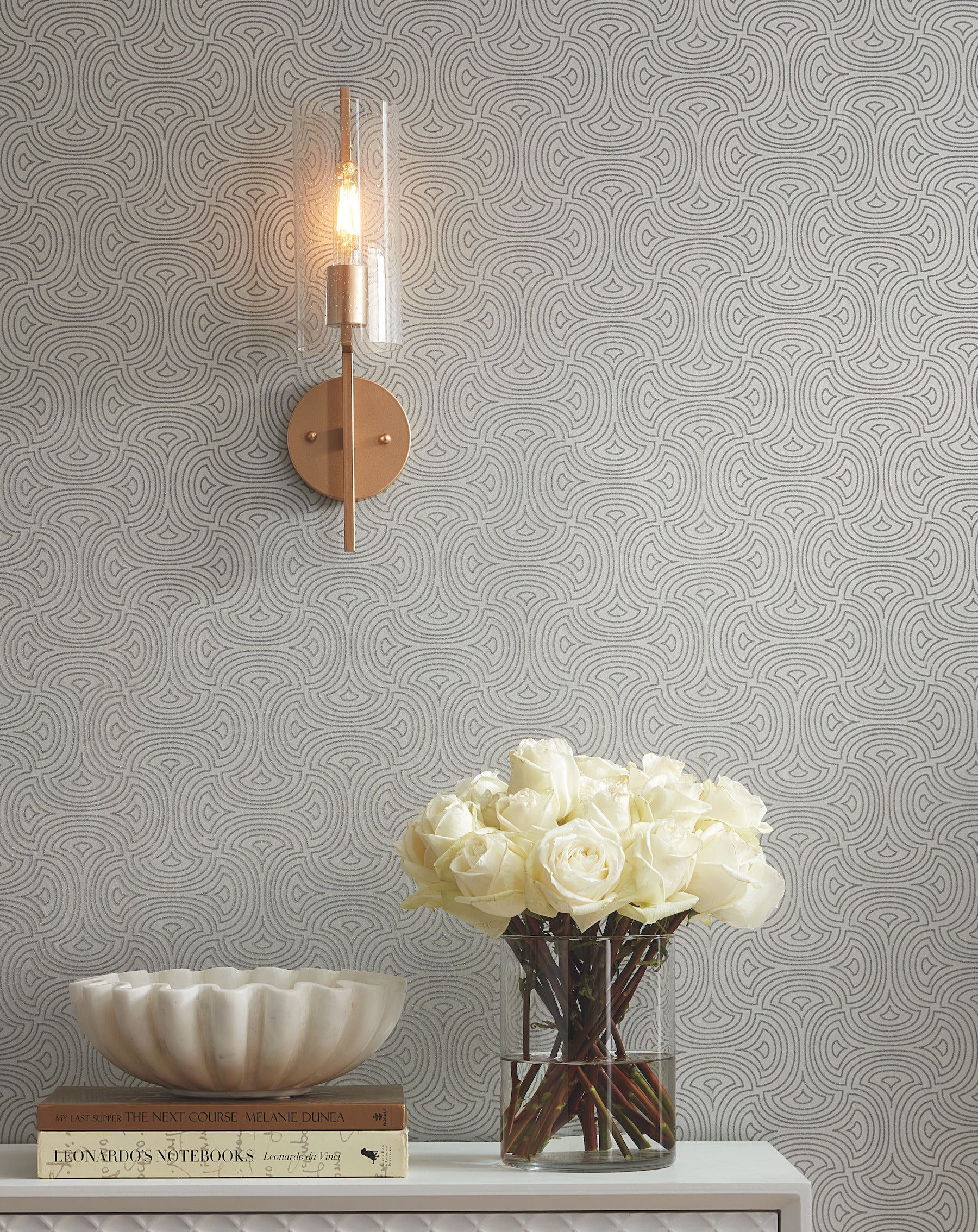 DT5144 Hourglass Silver After Eight Wallpaper by York Wallcoverings