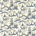 DVIPPA202 Pagoda River Water Garden Indigo/Blue Fabric by Sanderson