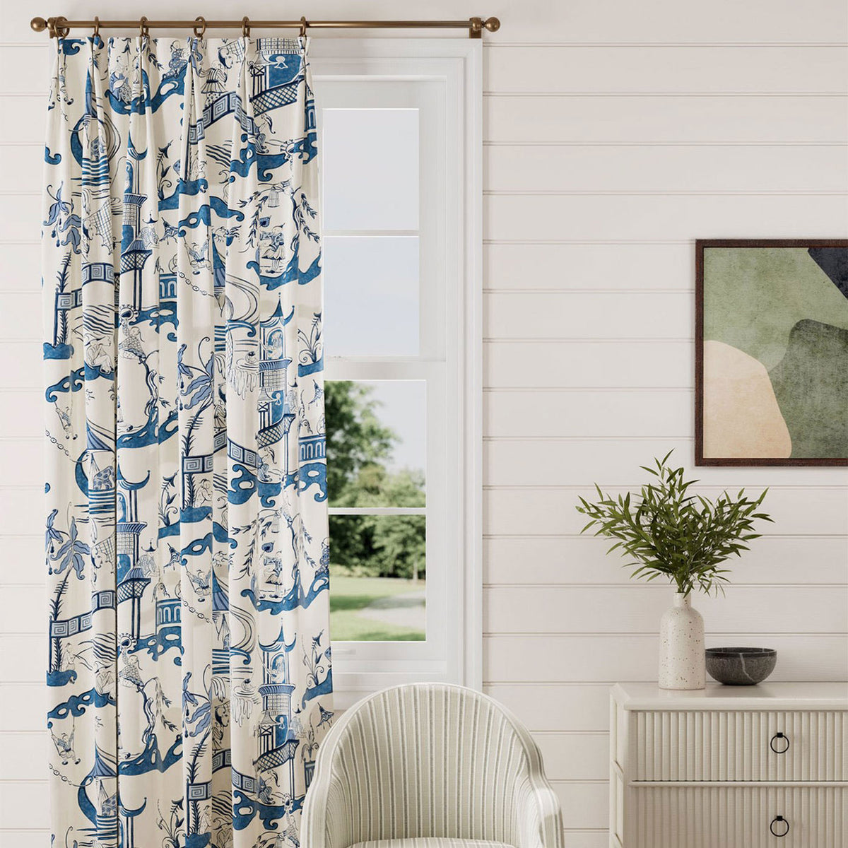 Pagoda River Water Garden Indigo/Blue Fabric by Sanderson