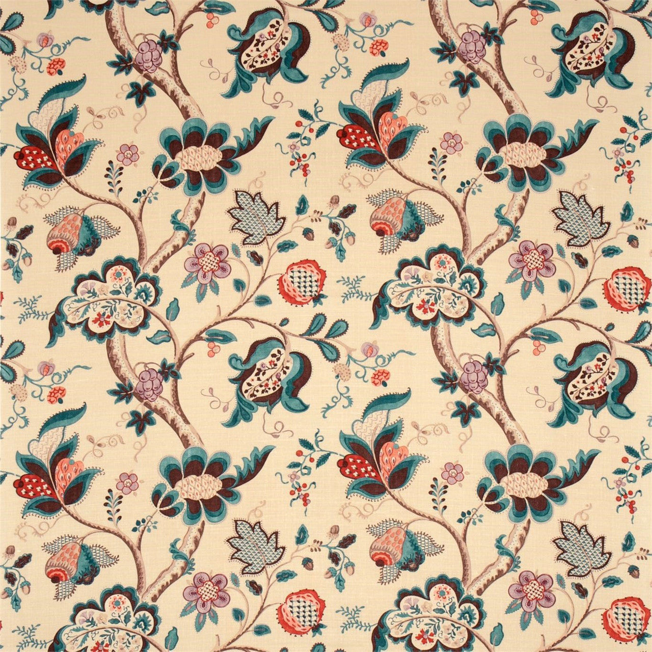 DVIPRO205 Roslyn Country House Teal/Cherry Fabric by Sanderson