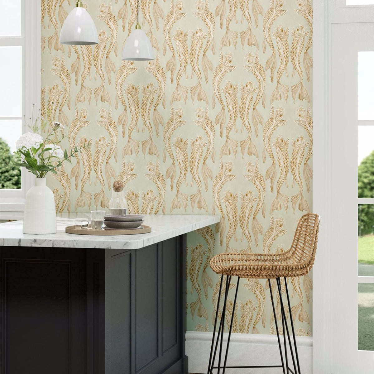 Voyaging Koi Water Garden Wallpaper by Sanderson