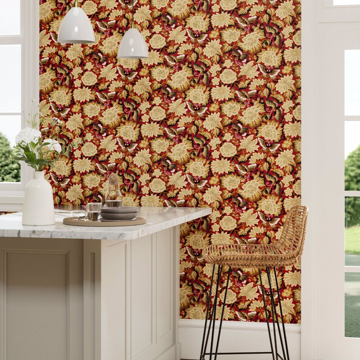 217116 ( DWAW217116 ) Amara Butterfly Water Garden Wallpaper by Sanderson