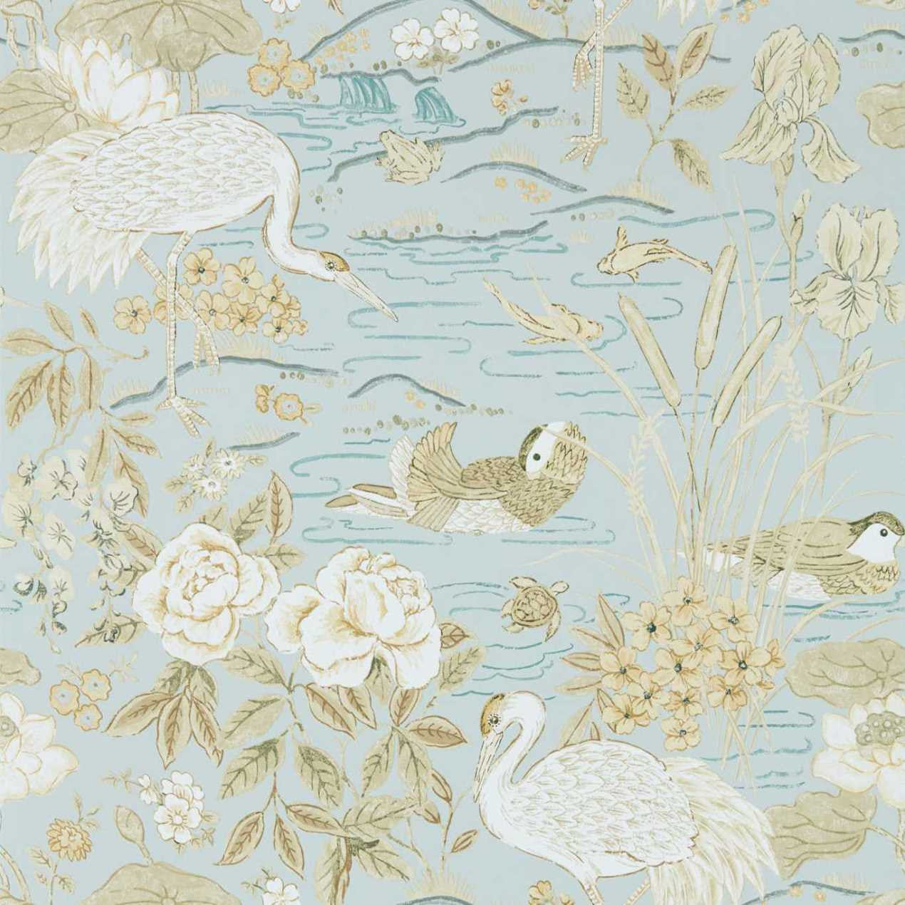 217125 ( DWAW217125 ) Crane & Frog Water Garden Wallpaper by Sanderson