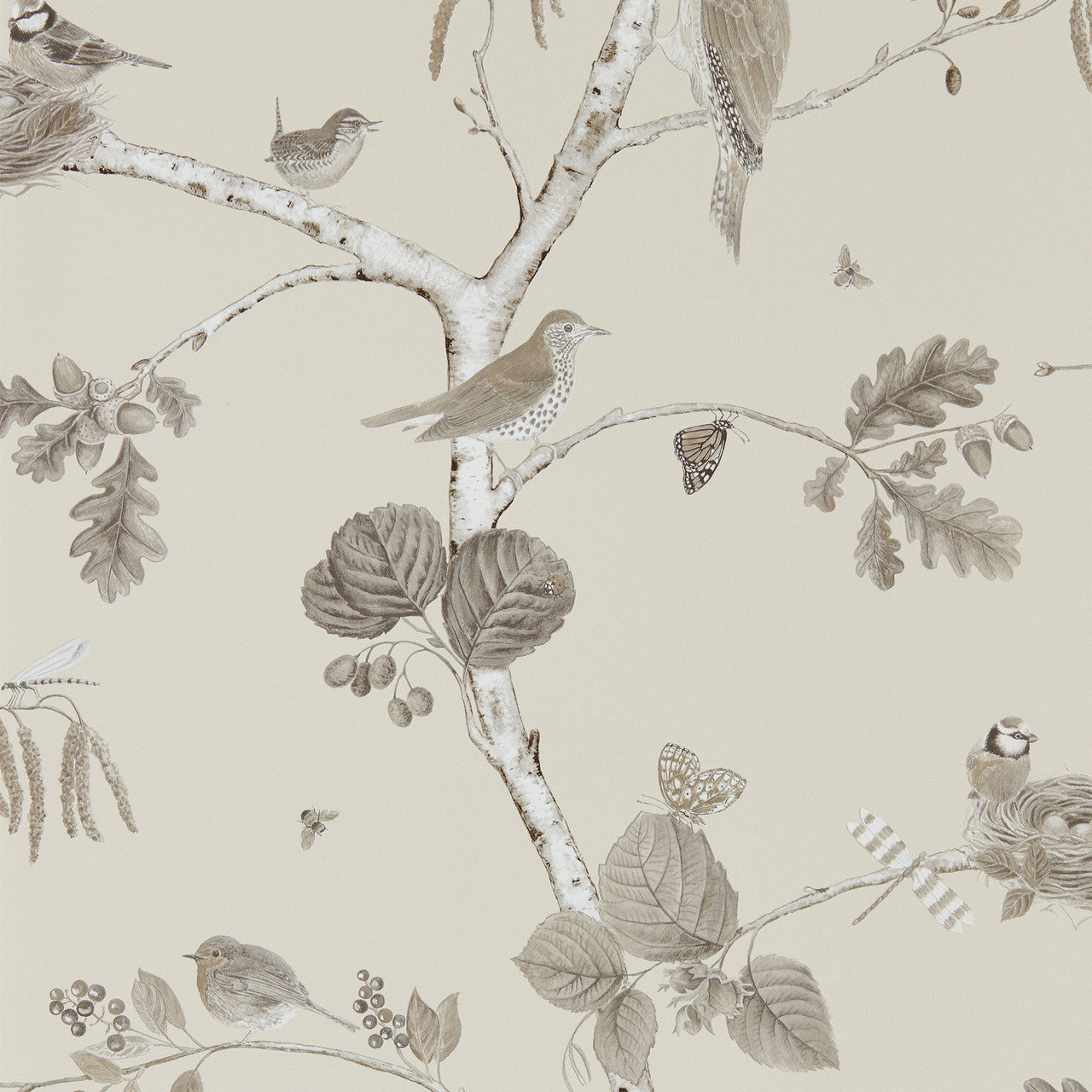 215704 Woodland Chorus Country Woodland Sepia and Neutral Wallpaper by Sanderson