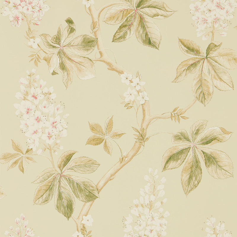 215709 Chestnut Tree Country Woodland Coral and Bayleaf Wallpaper by Sanderson