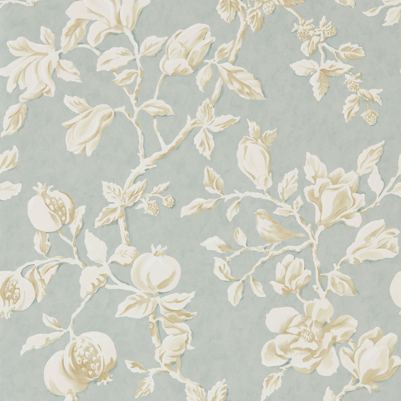 215724 Magnolia & Pomegranate Arboretum Grey Blue and Parchment Wallpaper by Sanderson