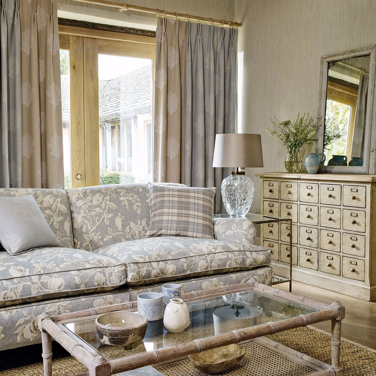 Magnolia & Pomegranate Grey Blue/Parchment Fabric by Sanderson