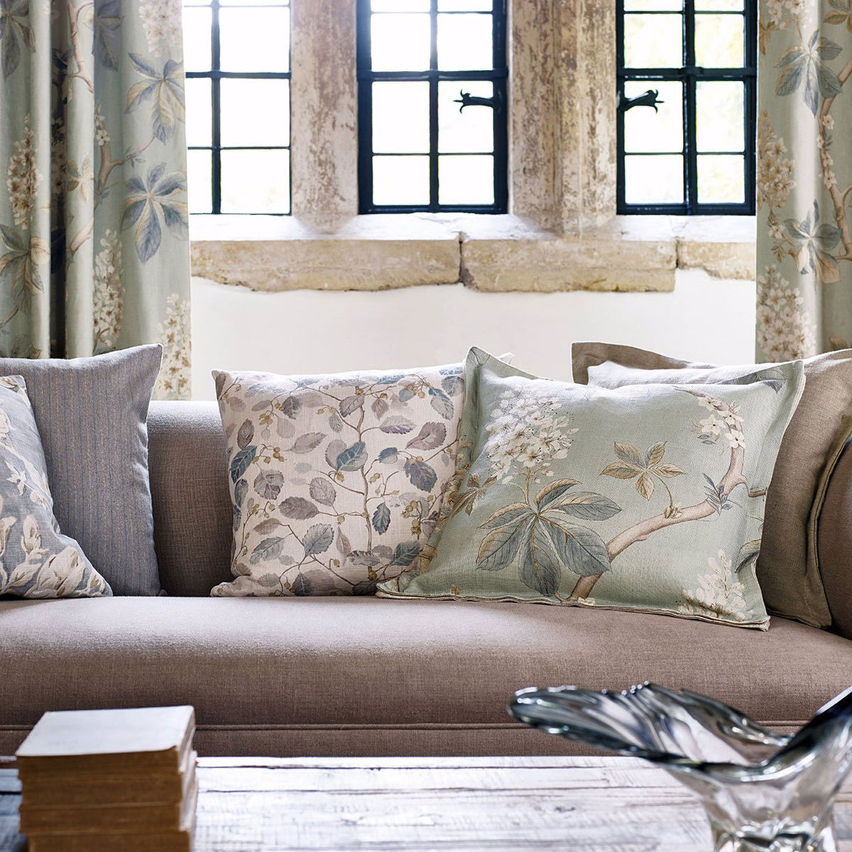 Chestnut Tree Arboretum Grey Blue and Sage Fabric by Sanderson