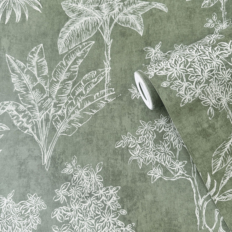 DWP0361-01 Floating Foliage Zen Green Wallpaper By Galerie