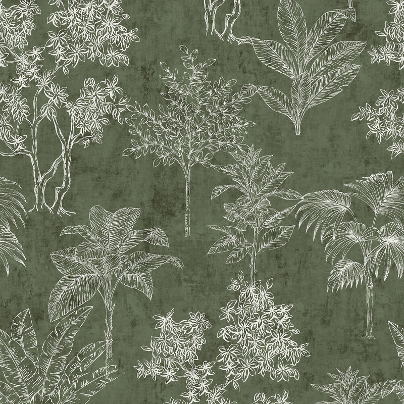 DWP0361-01 Floating Foliage Zen Green Wallpaper By Galerie