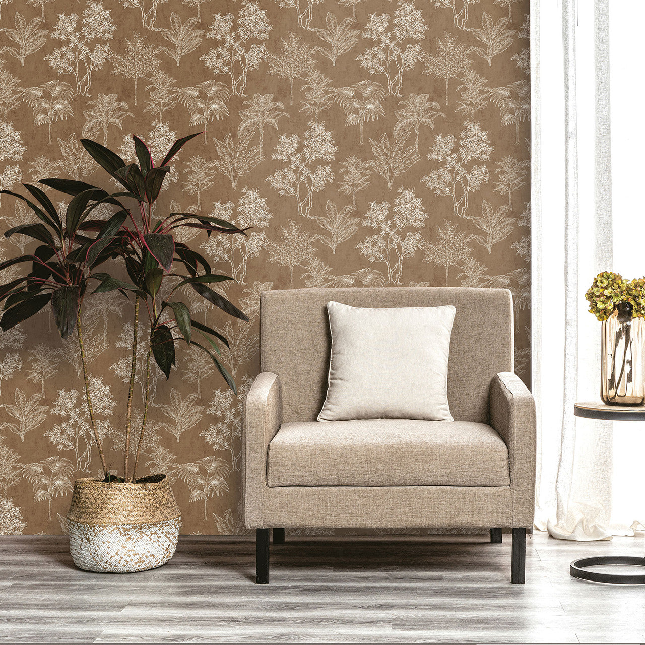 DWP0361-02 Floating Foliage Zen Beige Wallpaper By Galerie