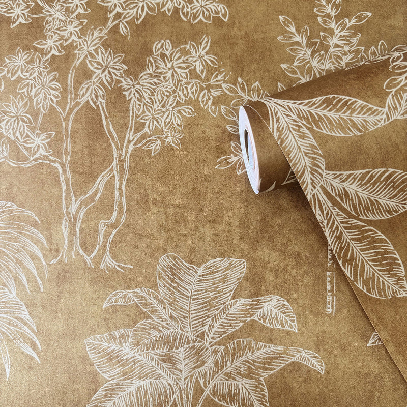 DWP0361-04 Floating Foliage Zen Gold Wallpaper By Galerie
