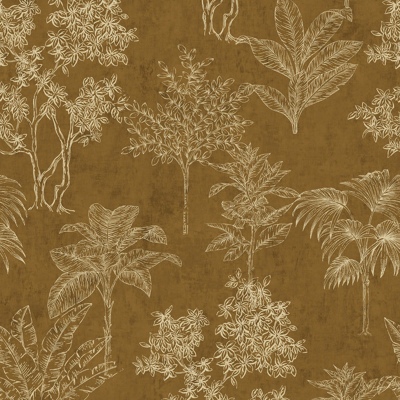 DWP0361-04 Floating Foliage Zen Gold Wallpaper By Galerie