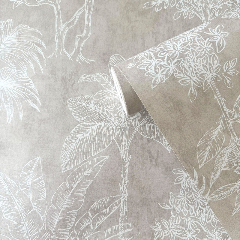 DWP0361-06 Floating Foliage Zen Silver Grey Wallpaper By Galerie