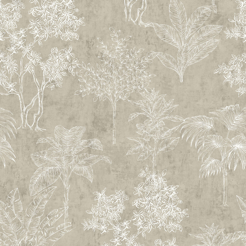 DWP0361-06 Floating Foliage Zen Silver Grey Wallpaper By Galerie