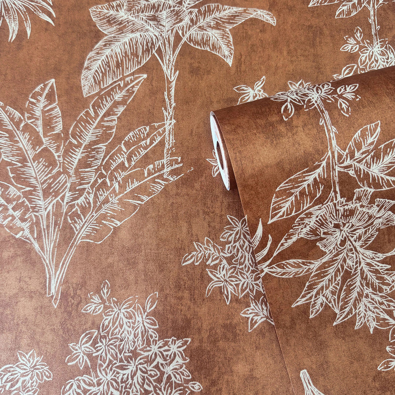 DWP0361-07 Floating Foliage Zen Orange Wallpaper By Galerie