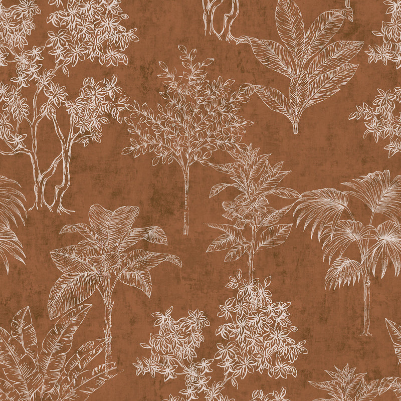 DWP0361-07 Floating Foliage Zen Orange Wallpaper By Galerie