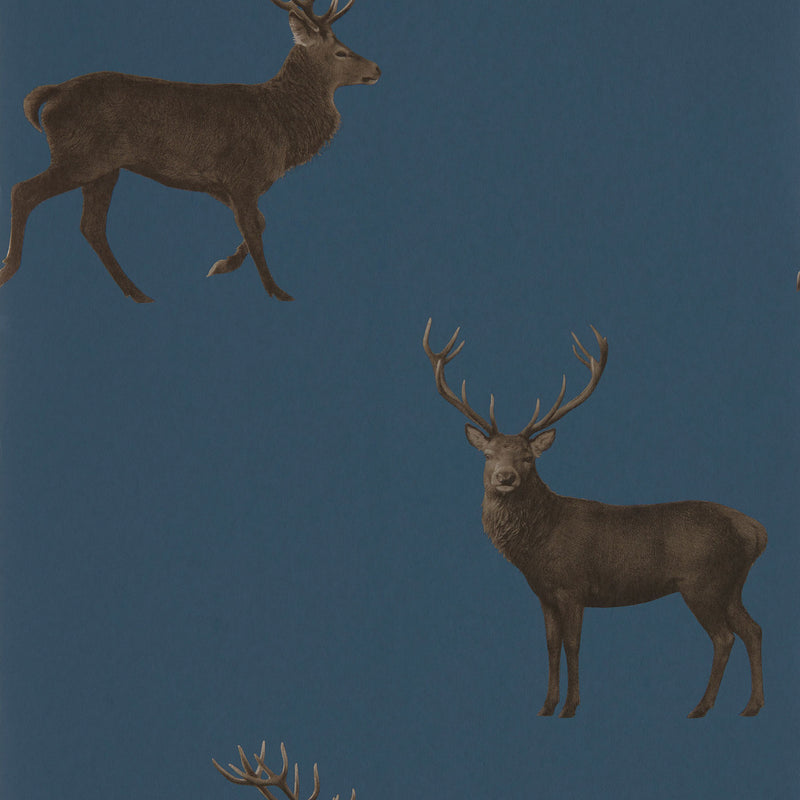 216620 Evesham Deer Arboretum Indigo Wallpaper by Sanderson